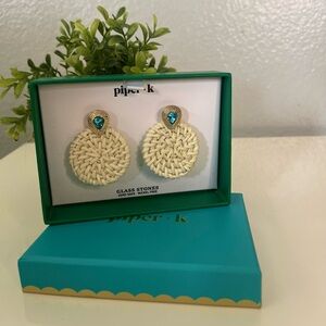 Piper.k Woven Circle Earrings with Blue Glass Stone